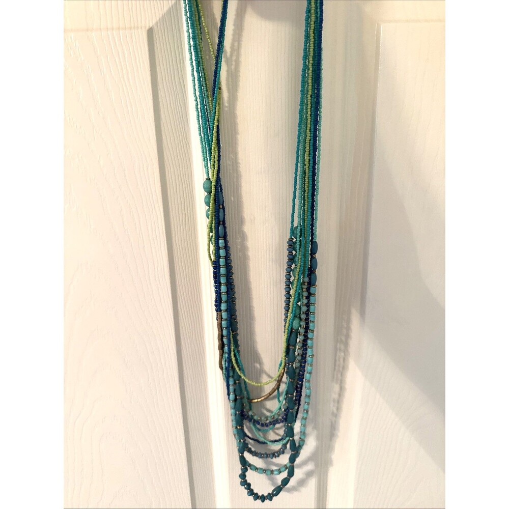 12 Strand Multicolor Turquoise Blue Green Chunky Beaded Long Necklace